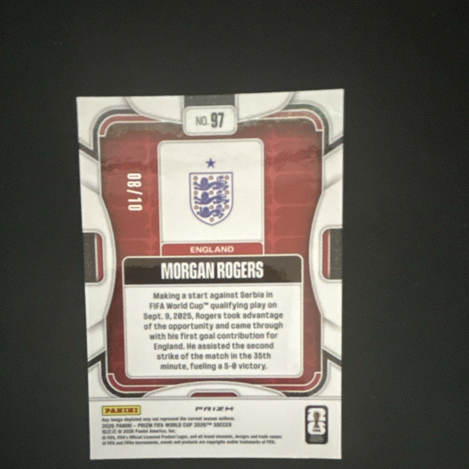 Panini 2026 Prizm FIFA World Cup Morgan Rogers #97 England Gold /10 view 2