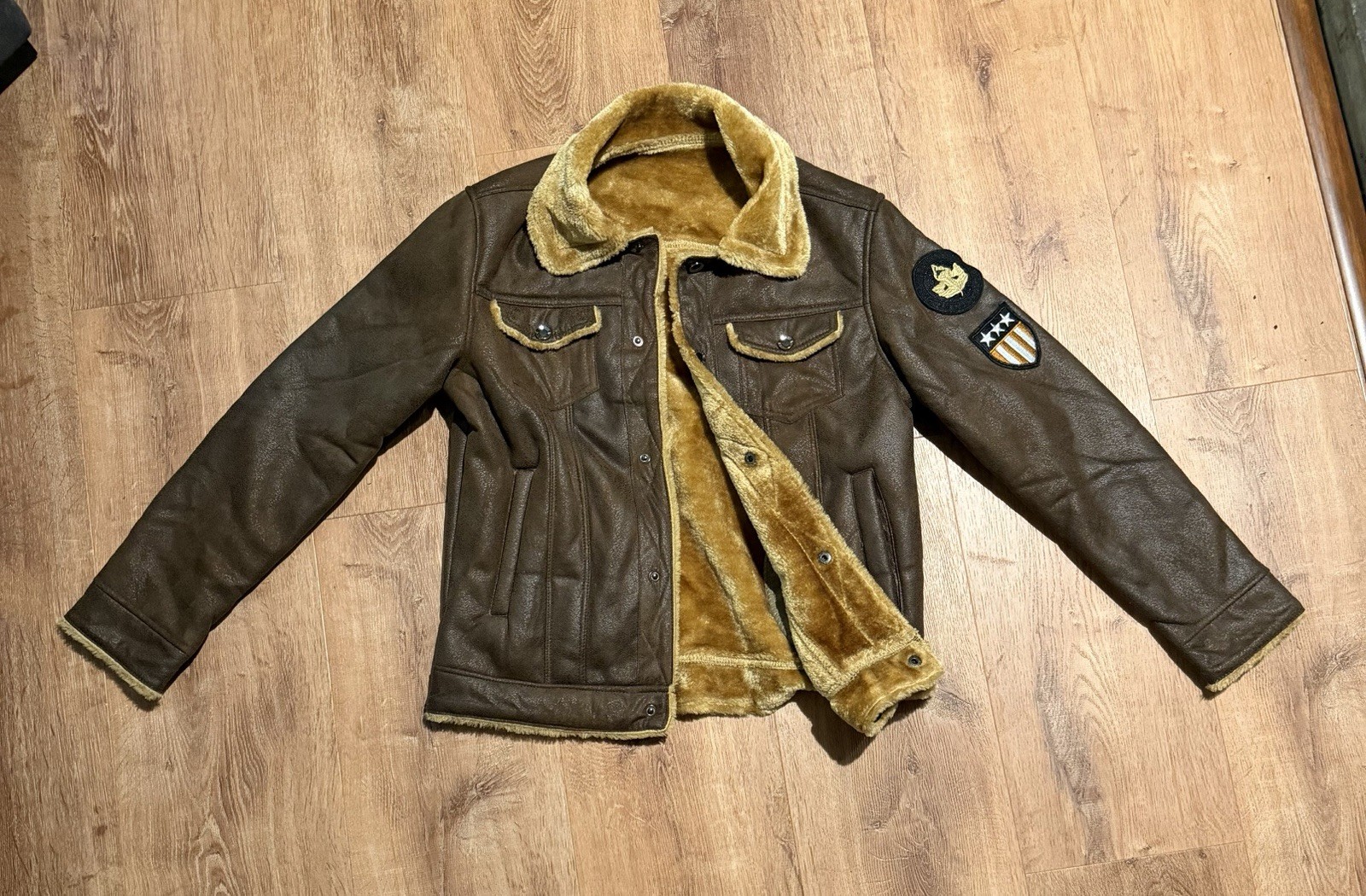 Men’s Vintage Brown Genuine Sheepskin Shearling Faux Fur Lined Leather Jacket