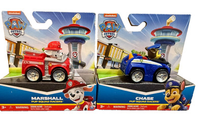 2 Paw Patrol Marshall & Chase Vehicles NIB 3+ Pup Squad Racers NEW