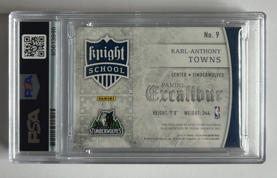 Parche automático de novato firmado por Karl Anthony Towns Panini Excalibur RC #9 PSA/DNA Foto 2 de 2