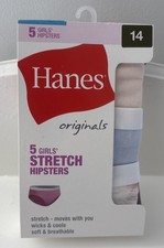 Hanes Girls Originals Cotton Stretch Hipsters 5-Pack Size 14 Multicolors NEW