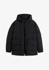 New short quilted coat with tie size 36 black women's hooded coat