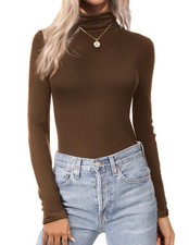 Women's Turtleneck Long Sleeve Shirts Thermal Underwear Tops Basic Slim Fit F...
