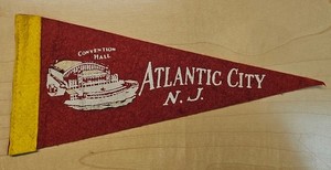 Vintage Small Red and Yellow Felt Atlantic City, NJ Pennant | 1940s-1950s