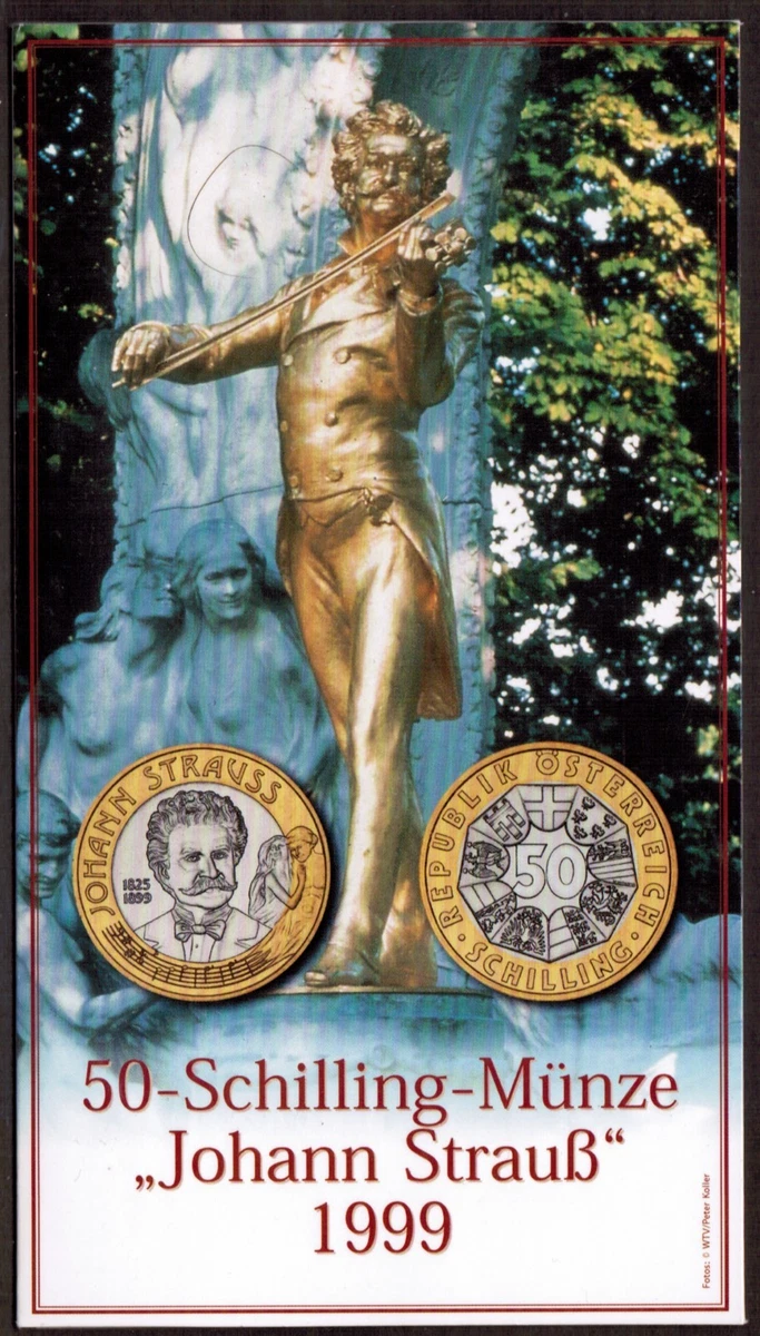 Münze Österreich 50 Schilling Johann Strauß im Blister 1999