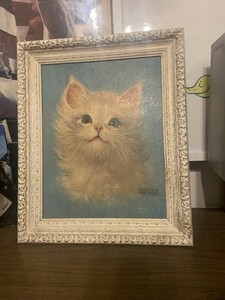 Kroger white cat painting vintage 