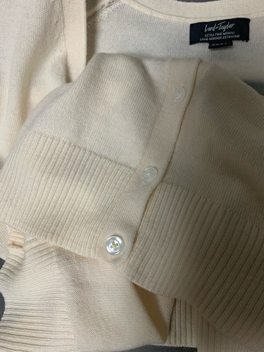 Cardigan Lord & Taylor bianco avorio 100% lana merino manica lunga donna taglia L - Foto 11 di 11