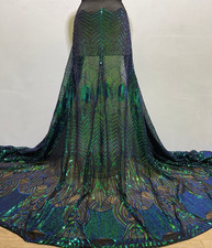 Green Sequin Lace Fabric 4 Way Black Stretch Mesh  Width 54"Sold by the Yard