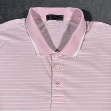 G/FORE Polo Shirt Mens XL Pink White Stripe Golf Performance Stretch Athletic
