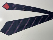 Gucci Men's Blue Geometric Stripe Monogram 100 Silk Tie Fair Condition