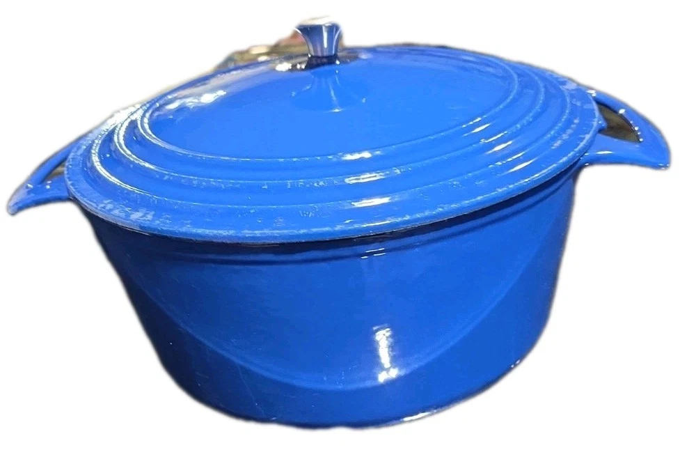 7 Qt Enameled Cast Iron Dutch Oven Blue Cook’s Essentials Large Pot Lid