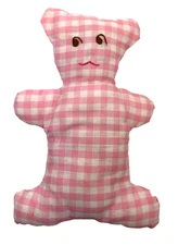 VTG 1970's Homemade Stuffed Pink White 8" Plush Friend Stuffie Yarn Eyes Mouth