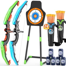 2 Pack Bow and Arrow for Kids, LED Light up Archery Set with 24 Suction Cup Arro