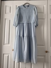 Forever 21 Summer Dress for Women A-line Long Sleeve Midi Swing Light Blue Sz L