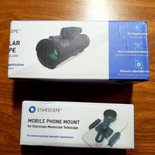 Starscope 10x44mm Compact Monocular, Multi-Coated W/ Cell Phone Attachmet Black
