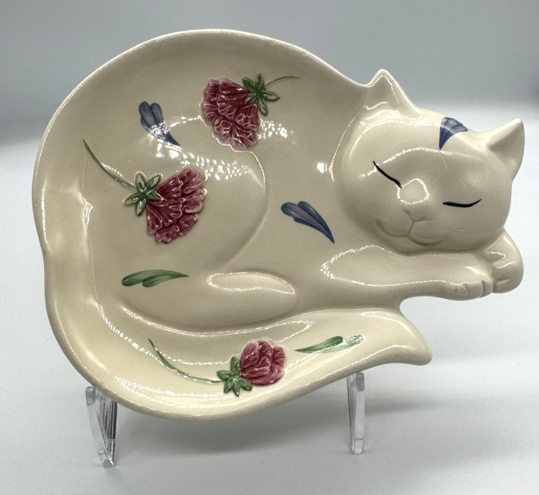 Vintage Lenox Poppies on Blue Barnyard Cat Plate Spoon Rest Flower