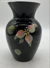 Fenton Signed Handpainted Floral Vase Black Art Glass Limited Edition 281/2000