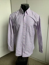 Lands’ End Supima Hyde Park men size M 15-15.5 Traditional Fit pink plaid check
