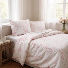 Elegant Bow Bedding Sheets Set – 1 Flat Sheet - 1 Fitted Sheet - 2 Pillowcove...