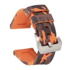 Silicone Watch Bands 24mm Soft Watch Band with Silver Buckle, Camo Orange