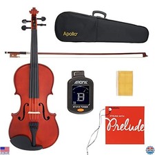 Apollo 1/2-Size Solid Wood Violin with Ebony Fittings, Case  D'Addario Strings