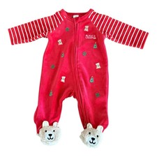 Little Me One-Piece Footed My 1st Christmas Size 3 Months Red Velour Embroidery