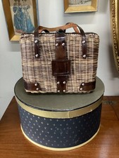 Vintage Wicker Handbag British Hong Kong Leather Straps