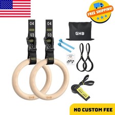 Gymnastic Rings Wooden Gym Rings 1.25" Olympic Rings Adjustable Straps Pull Up