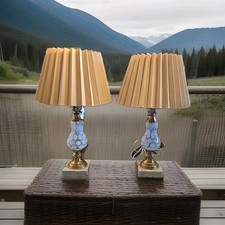Pair Opalescent Fenton Coin Dot Mini Lamps With Shades