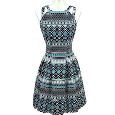 Vince Camuto Strappy Cutout Sleeveless Tribal Aztec Flare Skater Dress Pockets 6