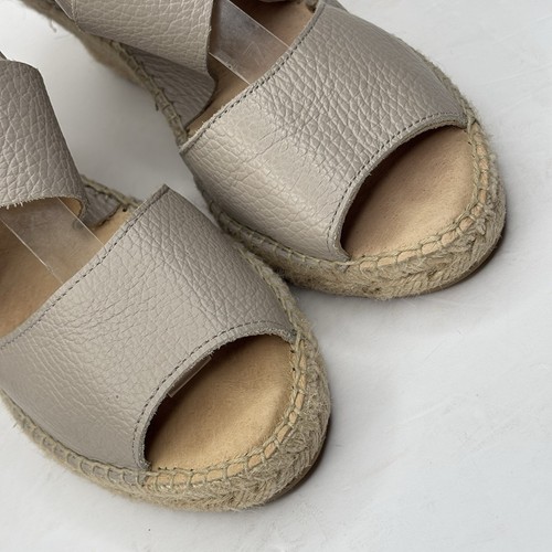 Kanna Anna Cross Front Wedge Espadrille Sandals Taupe Pebbled Leather Size 7 EUC - Picture 11 of 15