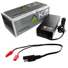 K2 Energy K2C24V2A 24V 2Ah LiFePO4 Smart Charger with Alligator Clips