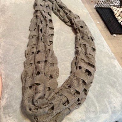 Infinity Scarf Taupe Open Knit Distressed Cutout Loop Lightweight Boho Neutral