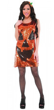 Halloween Pumpkin Dress - Sequin Front Dress Costume Halloween Jack-O-Lantern