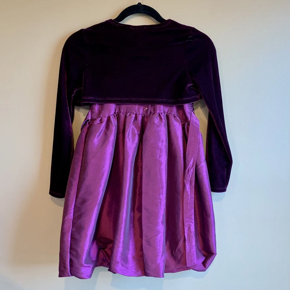 Vestido George Niñas Púrpura Vacaciones Terciopelo Encogerse de hombros Imperio Cintura Burbuja Dobladillo 10 Foto 2 de 4