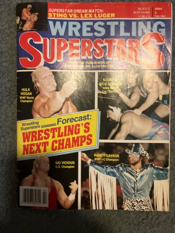 WRESTLING SUPERSTARS  feb 1991 hulk hogan/sid vicious/sting/lex luger