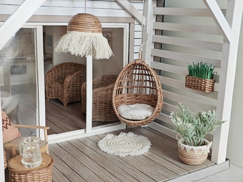1:12 dollhouse miniature wicker hanging chair with seating cushion. handmade - Picture 11 of 20