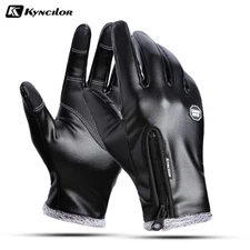 Leather Gloves Winter Warm Touchscreen Driving Motorcycle Cashmere Lined Gloves
