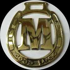 "M" GOOD LUCK ALPHABET Horse brass (N772) (I always combine shipping)