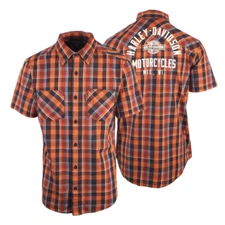Harley-Davidson Men's Orange Black Plaid MKE S/S Woven Shirt (S45)