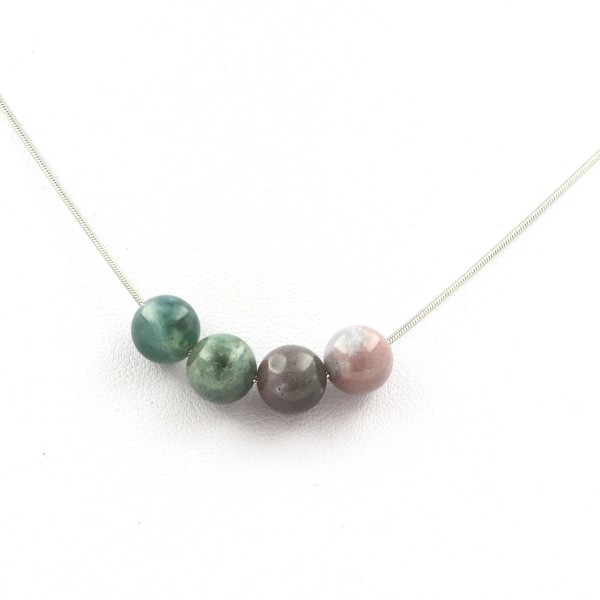 Steine Und MinéRaux. Halskette 4 Perlen Achat Indische 8 Mm. Kette Aus Edelstahl-image