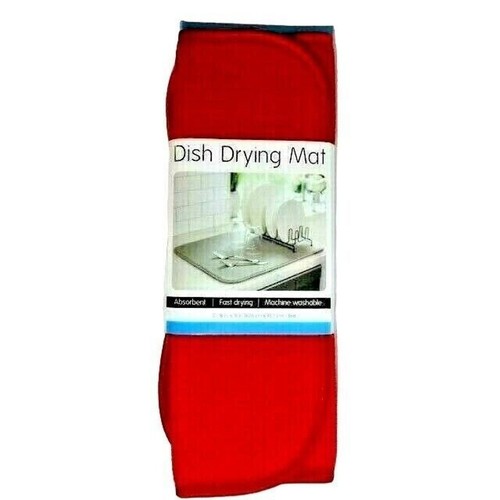 Holiday Red Dish Drying Mat Microfiber Reversible Kitchen Countertop NEW