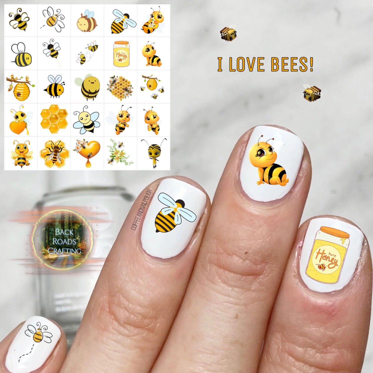 Bee Bees Waterslide Nail Art Decals Set Of 50 Instructions & Bonus Included