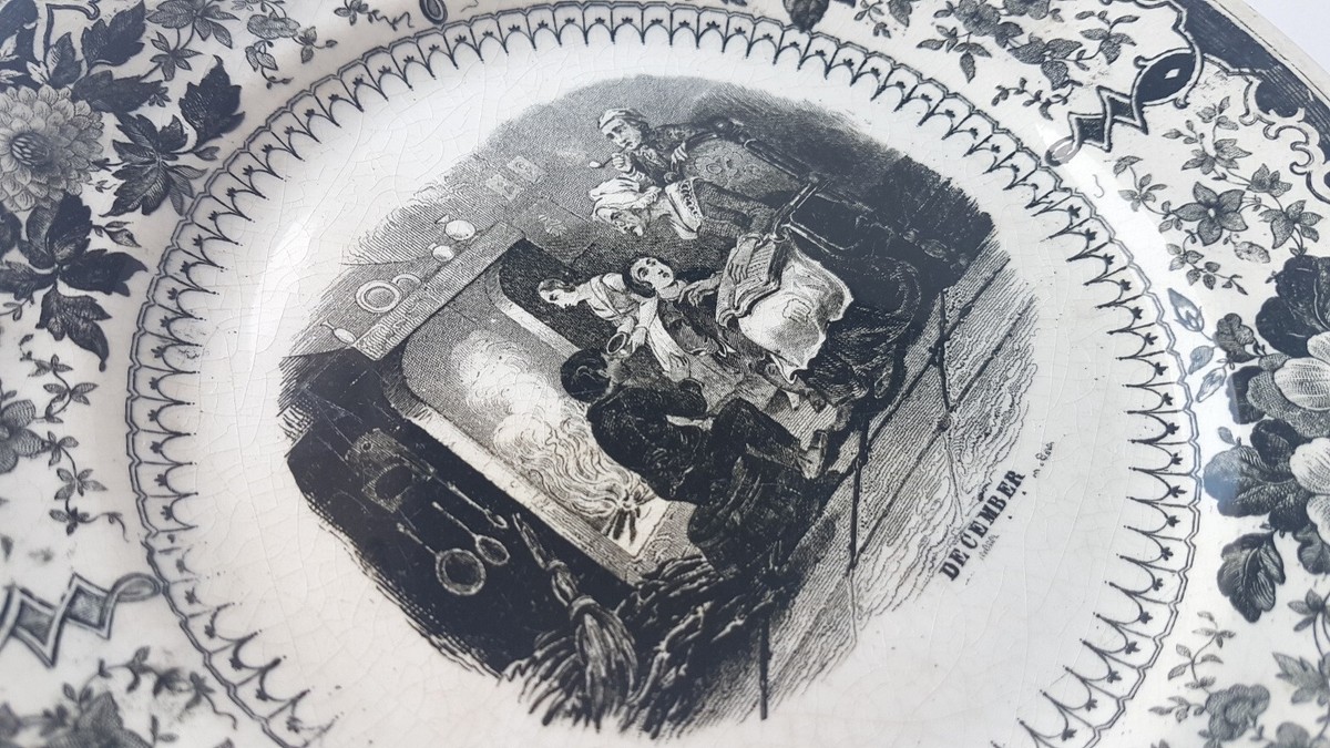 1. von 3. Dekorativer Keramik Wand-Teller Genre Szene