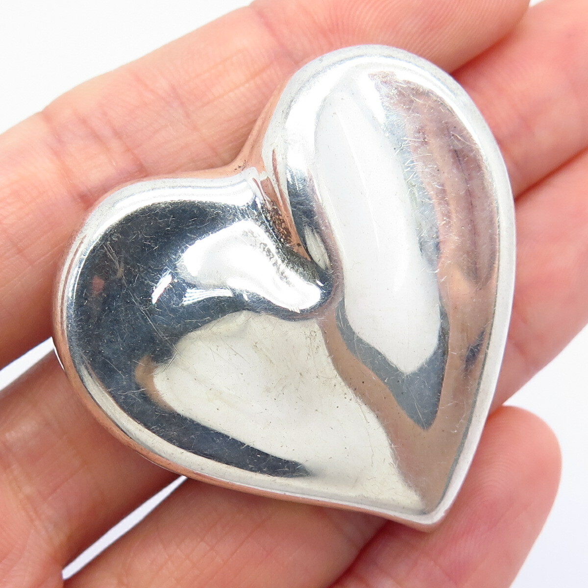 925 Sterling Silver Vintage Mexico Concave Heart Design Pin