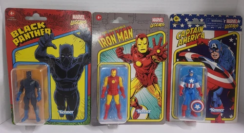 Lote de 3 Marvel Legends Retro 3.75" Kenner Black Panther, IronMan, Cap America