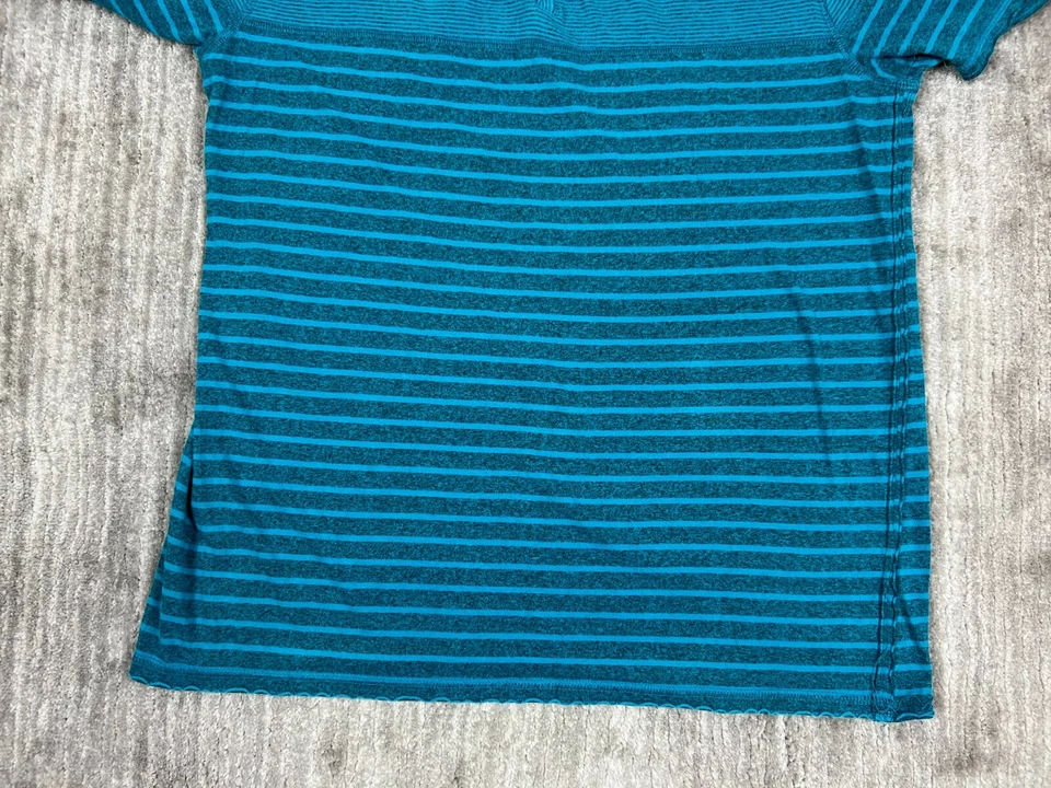 Camisa Retrofit Para Hombre Grande Azul Rayas Henley Botón Informal Manga Corta Foto 3 de 4