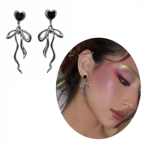Unique Bowknot Ribbon Spiders Heart Earrings for Casual Outfit Enhancement - Picture 2 of 11