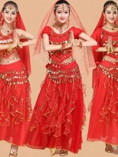 Bollywood Dress Adult CostumeIndian Dance Belly Sari Clothing Chiffon Skirt Set