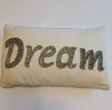 Decorative bed pillow "DREAM" cotton/flex, feather fill, beaded zip off cover